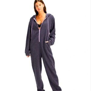 Fabletics Black Leopard Print Hooded Onesie Jumpsuit Womens S